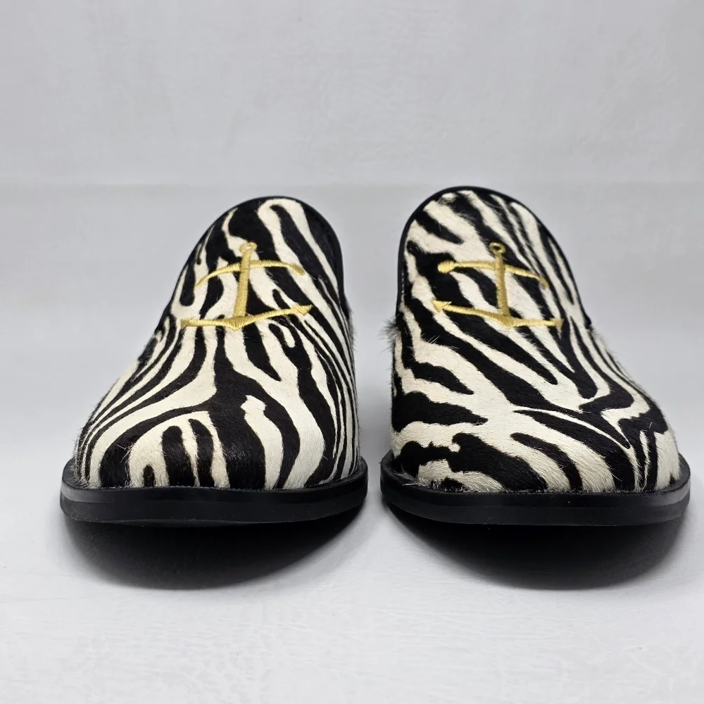 Sperry zebra-striped Leather Fur Slip On Loafers Shoes STS18365 Men's Size 11
